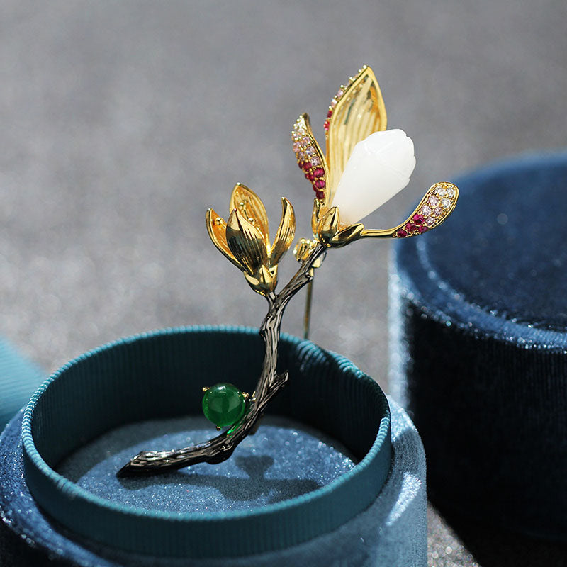 Two-tone magnolia brooch
