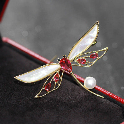 Pearl Dragonfly Natural Crystal Brooch