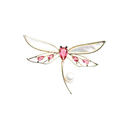 Pearl Dragonfly Natural Crystal Brooch