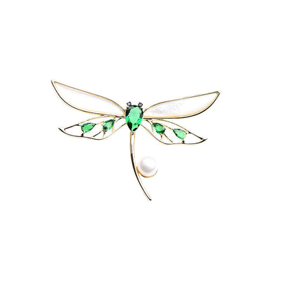 Pearl Dragonfly Natural Crystal Brooch