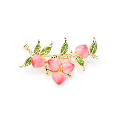Pink peach fruit brooch