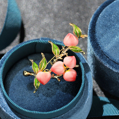 Pink peach fruit brooch