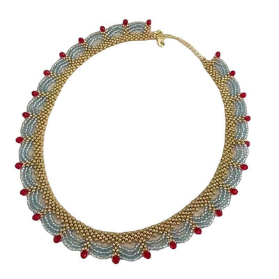 Lace Red and Blue Contrast Beaded Necklace