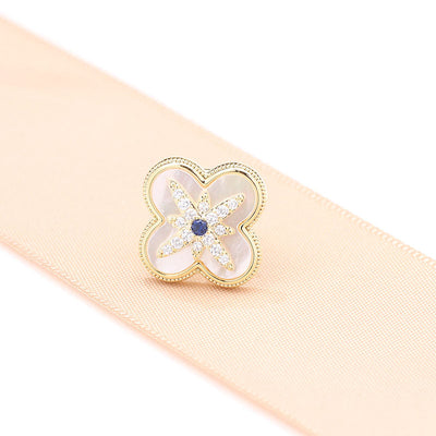 Natural shell four leaf clover small collar pin