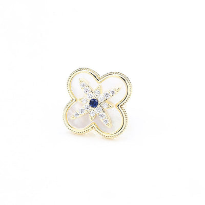 Natural shell four leaf clover small collar pin