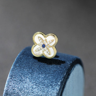 Natural shell four leaf clover small collar pin