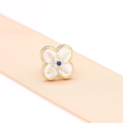 Natural shell four leaf clover small collar pin