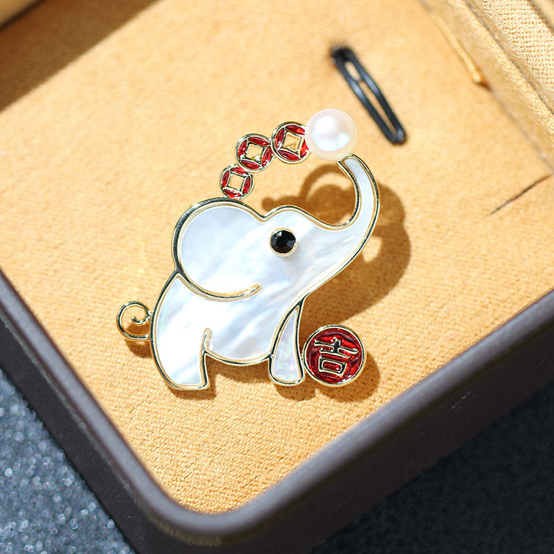 Elephant natural shell brooch
