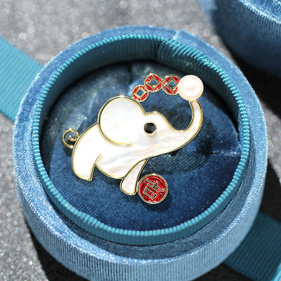 Elephant natural shell brooch