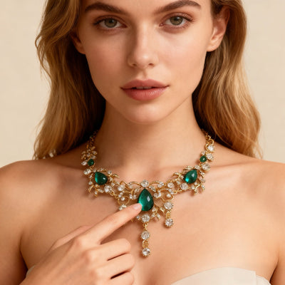 18K Gold Green Crystal Necklace