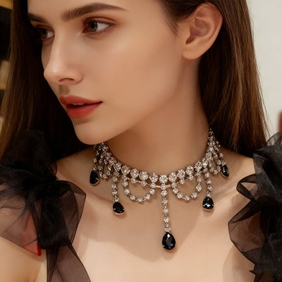 Black Crystal & Diamond Necklace