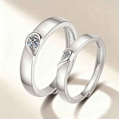 Interlocking Hearts Diamond Couple Rings