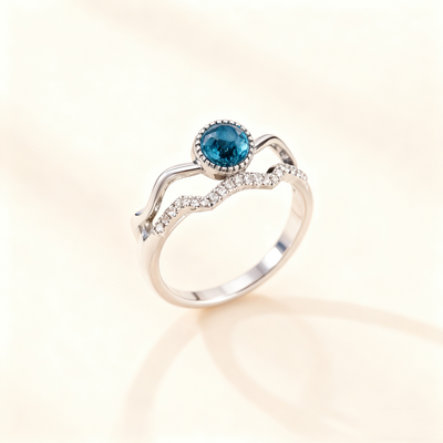 Blue Cat’s Eye & Diamond Double-Row Ring