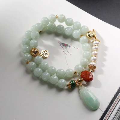 Flower bird pendant Natural Emerald Jade Stone bracelet