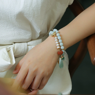 Flower bird pendant Natural Emerald Jade Stone bracelet
