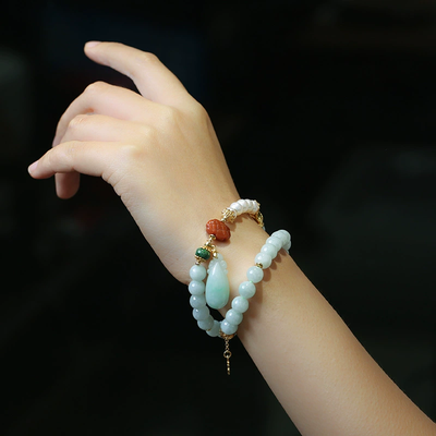 Flower bird pendant Natural Emerald Jade Stone bracelet