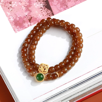 Hollow flower Natural Emerald Jade Stone bracelet