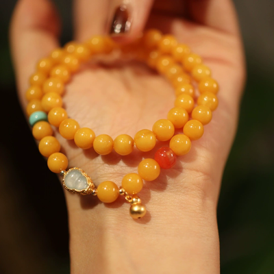 Good fortune double circle natural agate bracelet