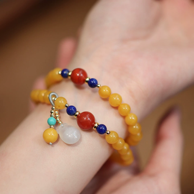 Money Bag Natural Emerald Jade Stone Agate Bracelet