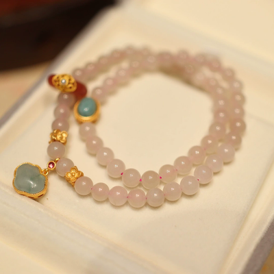 Four-petal flower Natural Emerald Jade Stone bracelet