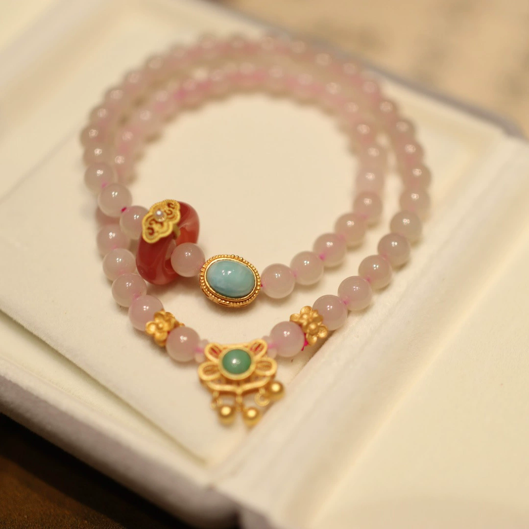 Four-petal flower Natural Emerald Jade Stone bracelet