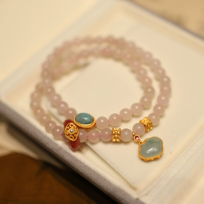 Four-petal flower Natural Emerald Jade Stone bracelet