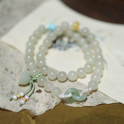 Lotus woven Natural Emerald Jade Stone bracelet