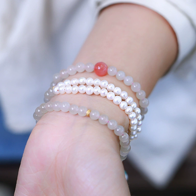 Three-circle Natural Emerald Jade Stone pearl bracelet