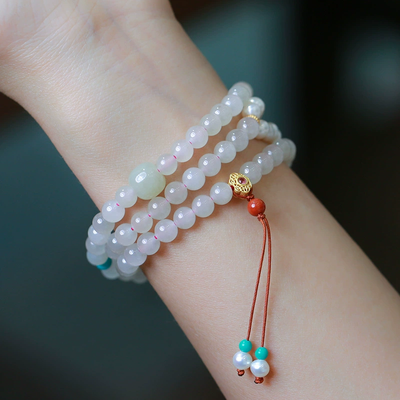 Three-circle Natural Emerald Jade Stone pearl bracelet