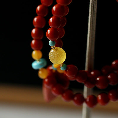 Red Leaf Three Circle Natural Agate Bracelet