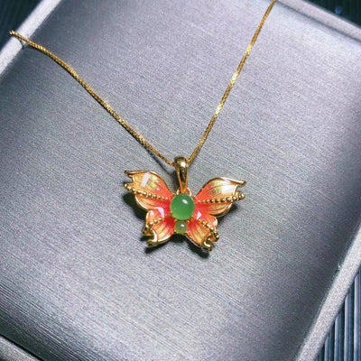 Butterfly Natural Emerald Jade Stone Earrings, Rings, Necklaces