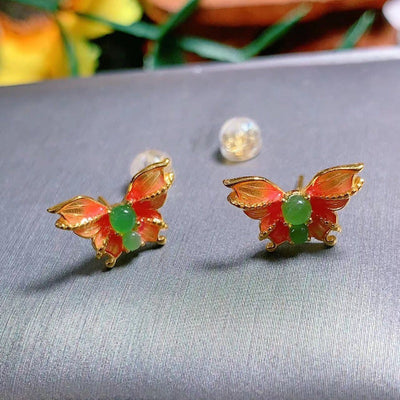 Butterfly Natural Emerald Jade Stone Earrings, Rings, Necklaces