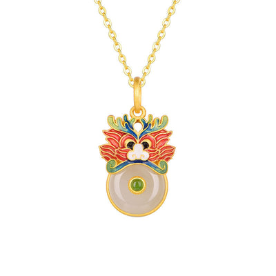 Dragon Enamel Natural Emerald Jade Stone Necklace
