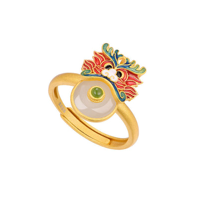Dragon Enamel Natural Emerald Jade Stone Ring