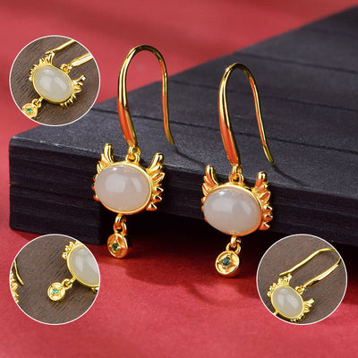 Cute Dragon Natural Emerald Jade Stone Earrings