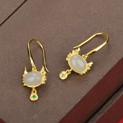 Cute Dragon Natural Emerald Jade Stone Earrings