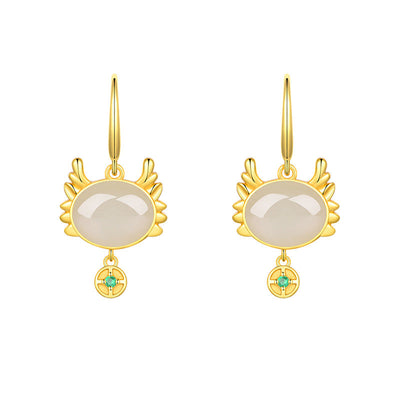 Cute Dragon Natural Emerald Jade Stone Earrings