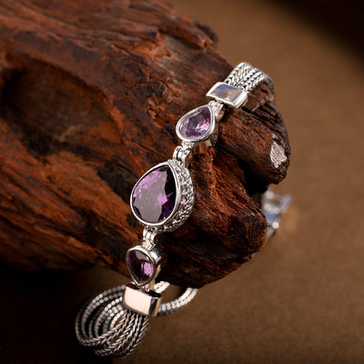 Three water drop natural amethyst bracelet