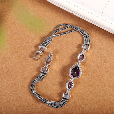 Three water drop natural amethyst bracelet