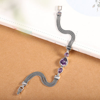 Three water drop natural amethyst bracelet