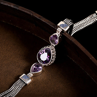 Three water drop natural amethyst bracelet