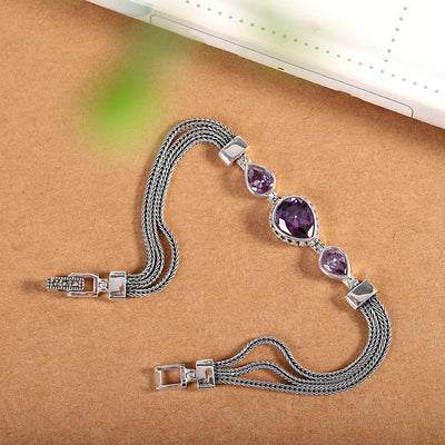 Three water drop natural amethyst bracelet