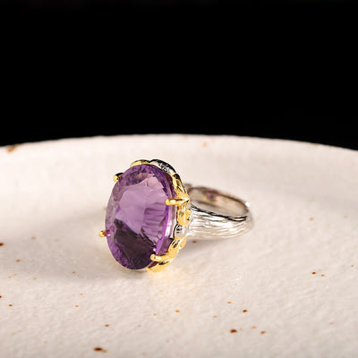 Round natural crystal ring