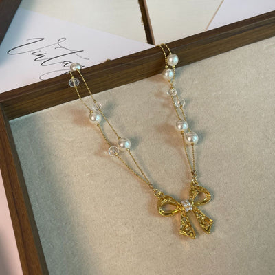 Hollow Bow Natural Freshwater Pearl Necklace
