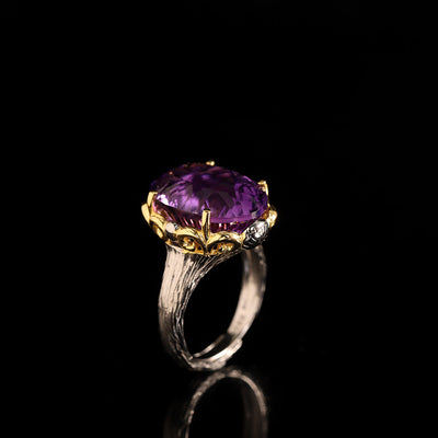 Round natural crystal ring