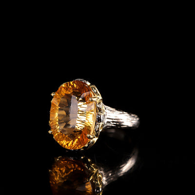 Round natural crystal ring