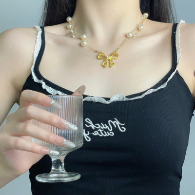 Hollow Bow Natural Freshwater Pearl Necklace