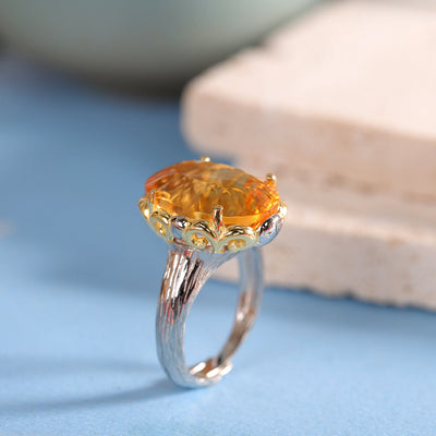 Round natural crystal ring