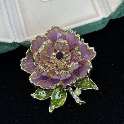 Gold-Embroidered Peony Brooch
