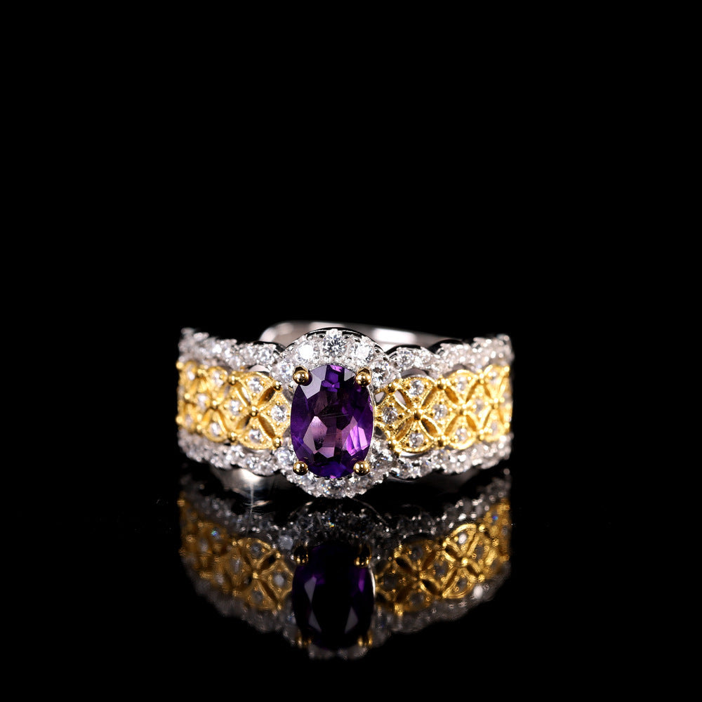 Natural amethyst diamond ring